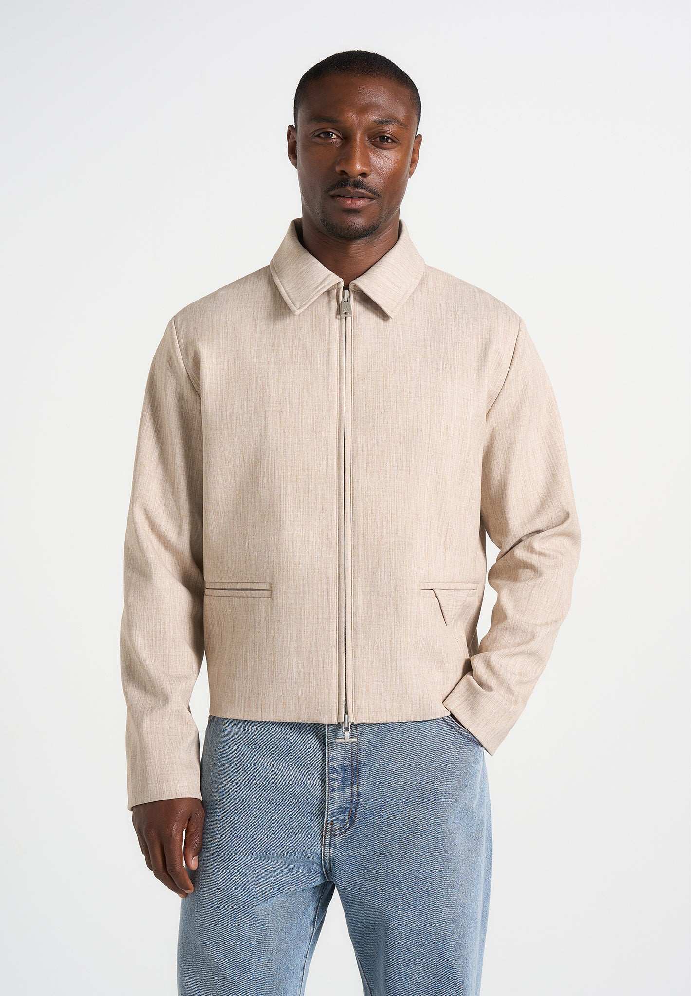 amir-boxy-hatched-harrington-jacket-beige