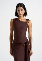 Rania - Asymmetric Draped Midaxi Dress - Brown