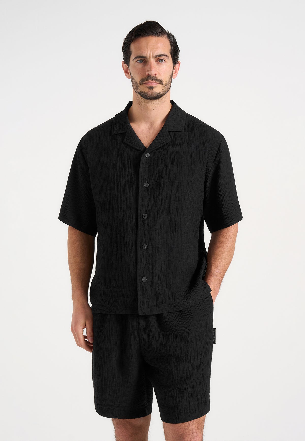 Harley - Unisex Textured Revere Shirt - Black