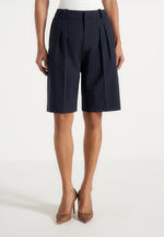 Lorette - Pinstripe Double Pleat Tailored Shorts - Navy