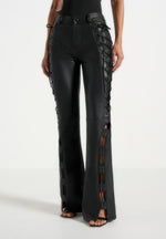 Ambre - Leather Lace Up Flared Trousers - Black