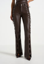 Ambre - Leather Lace Up Flared Trousers - Brown