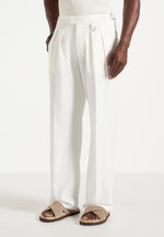 Pierre - Twin Pleat Linen Trousers - White