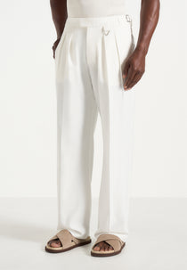 Pierre - Twin Pleat Linen Trousers - White