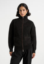Jamie - Unisex Speckled Wool Zip Through Jacket - Black