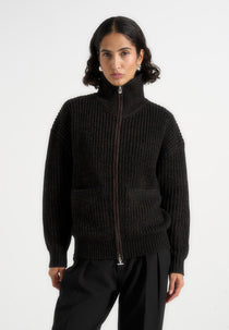 Jamie - Unisex Speckled Zip Through Jacket - Black