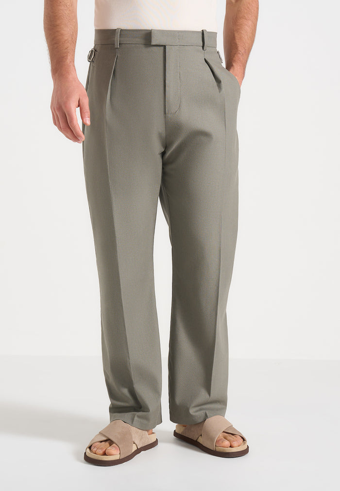 Dorian - Pleated Linen Trousers - Khaki