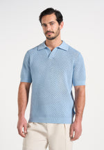 Conrad - Open Knit Polo Shirt - Pale Blue