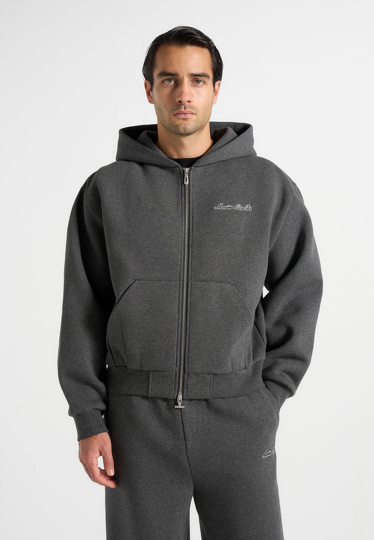 JS002 - Unisex Signature Relaxed Fit Zip Hoodie - Charcoal Grey