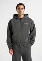 JS002 - Unisex Signature Relaxed Fit Zip Hoodie - Charcoal Grey