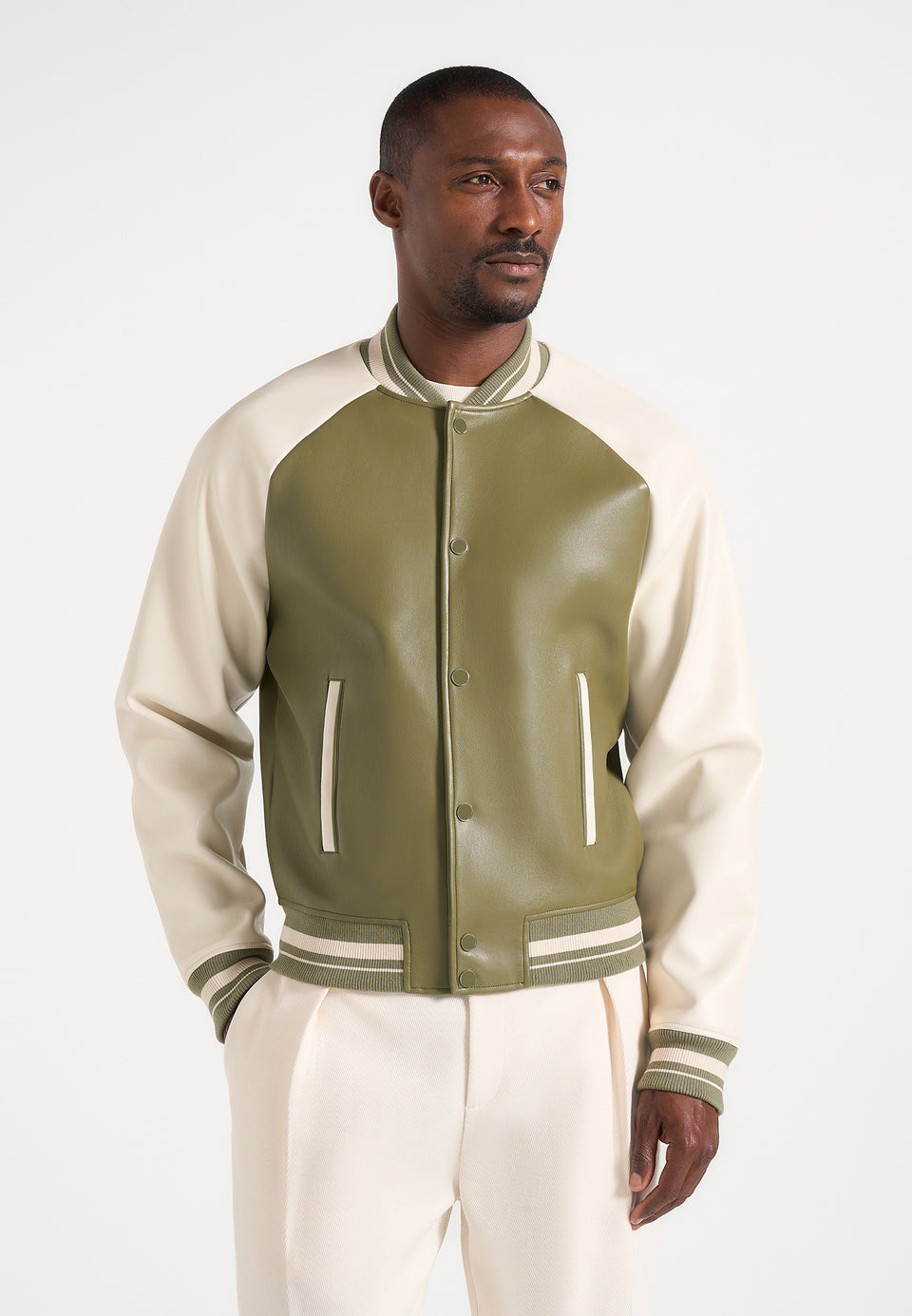 guy-contrast-leather-bomber-jacket-olive-cream