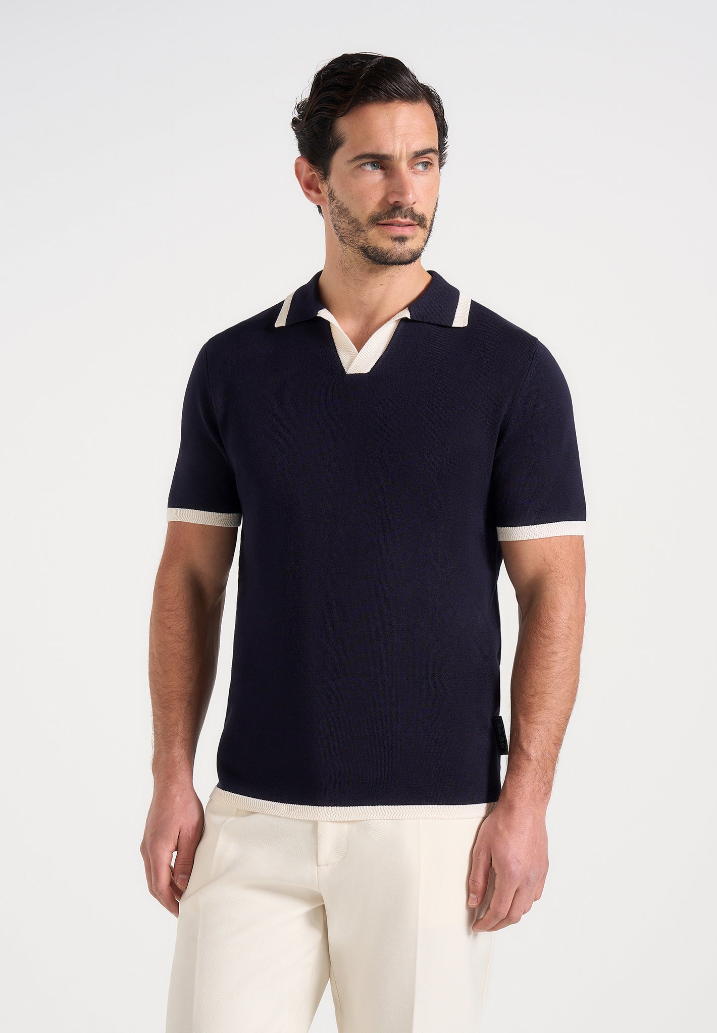 Lambert - Contrast Detail Knit Polo Shirt - Navy 