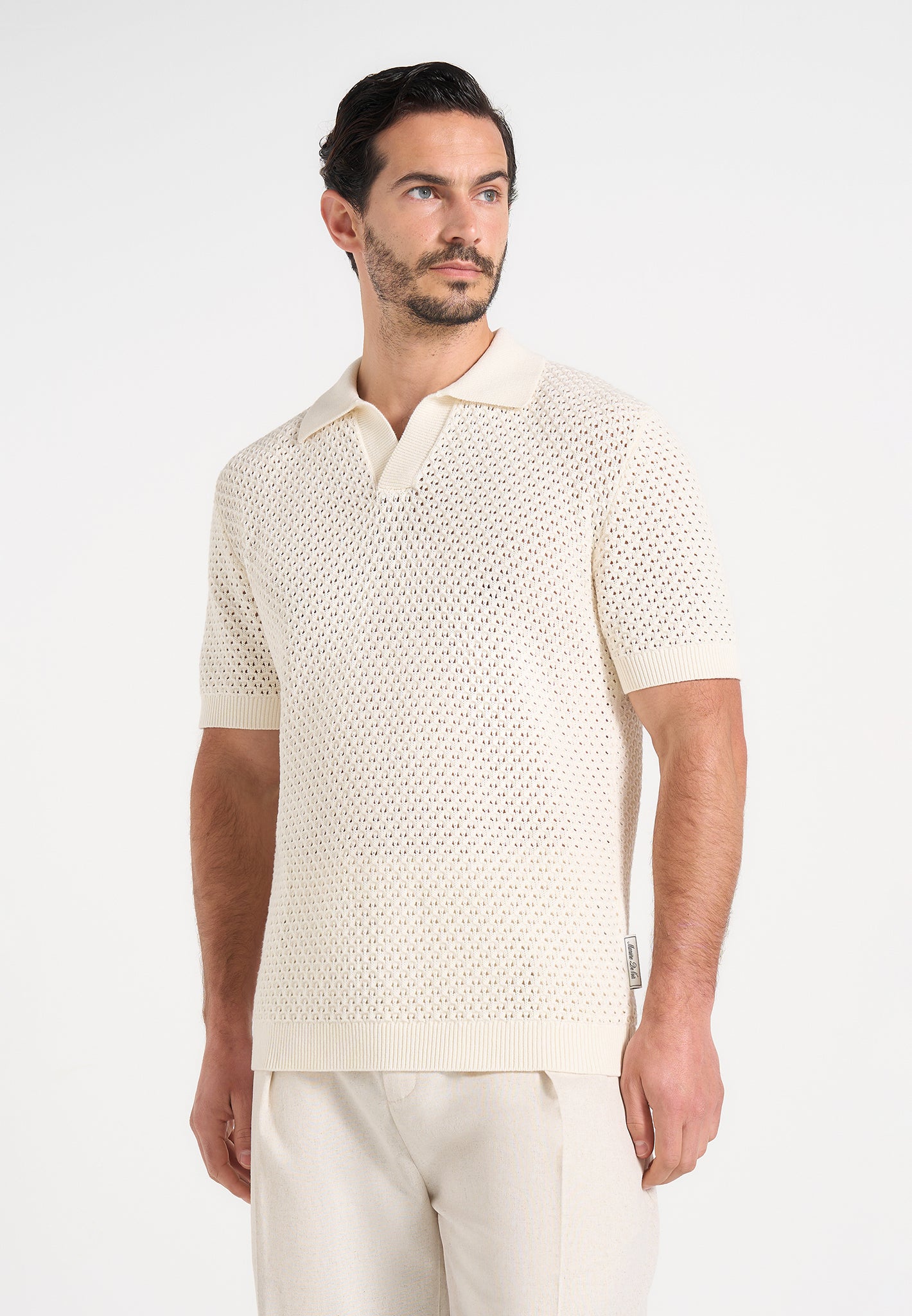 Conrad - Open Knit Polo Shirt - Cream 