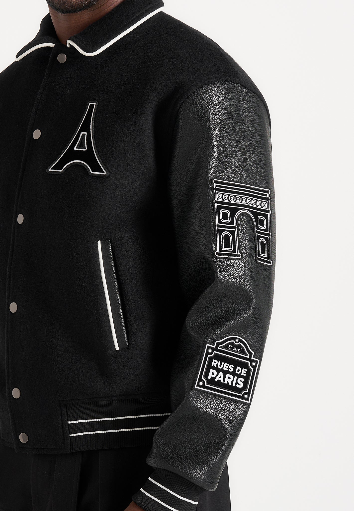 Mona Lisa - Wool Blend Varsity Jacket - Black