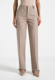 Nina - Cigarette Fit Tailored Trousers - Mushroom