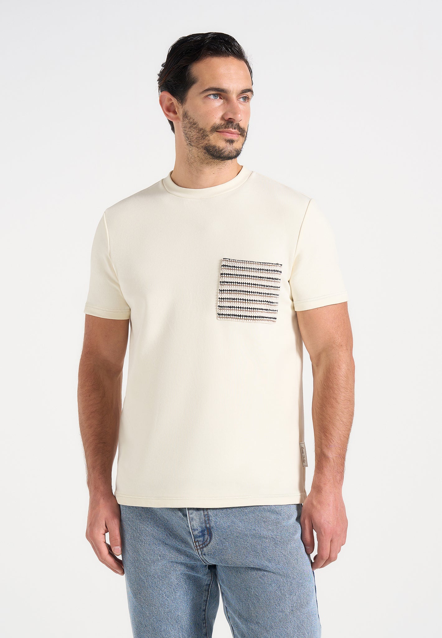 Joris - Whipstitch Pocket Detail T-Shirt - Cream 