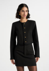 Madeline - Cropped Tailored Jacket With Braided Trim - Black