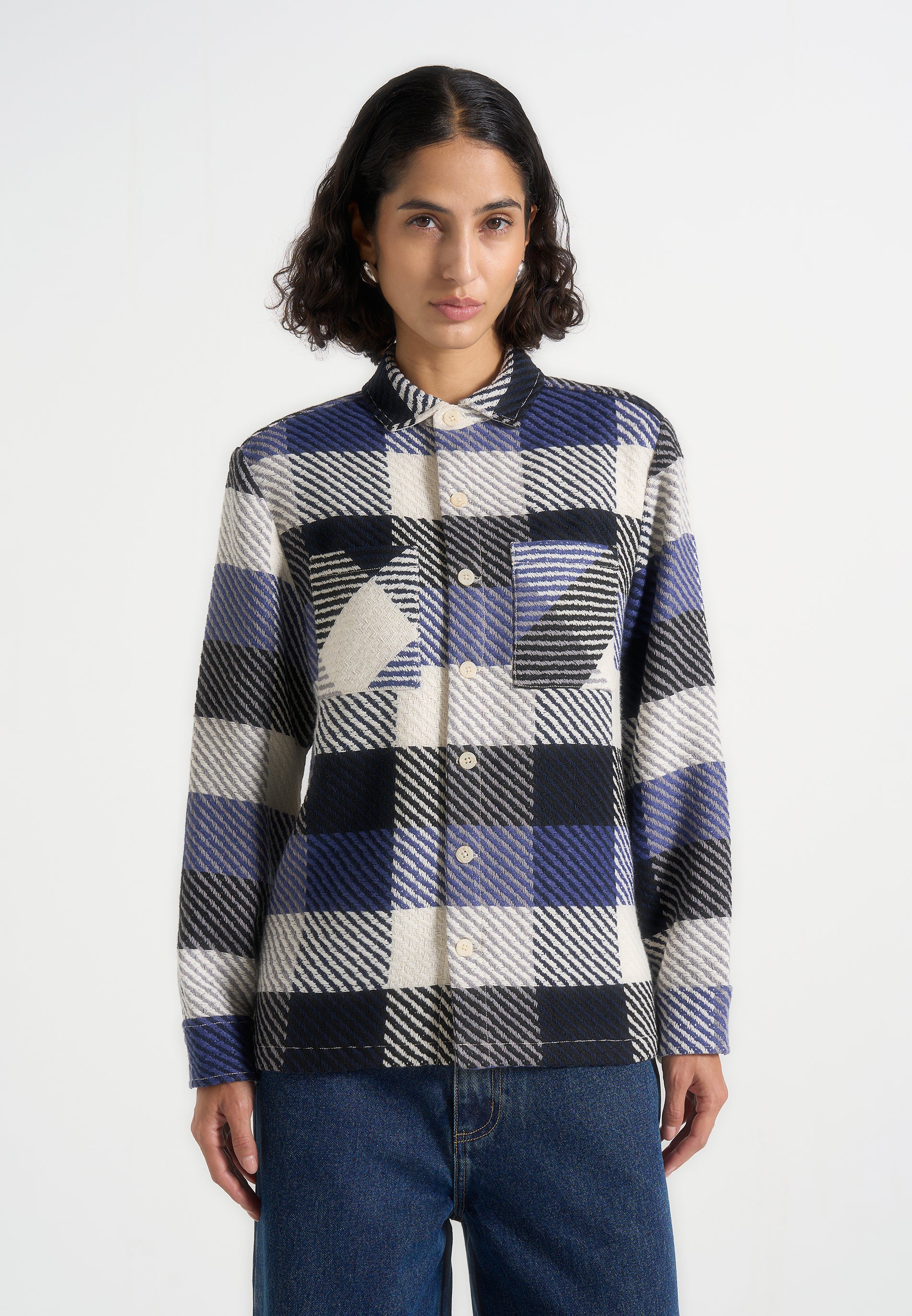 Rune - Unisex Check Overshirt - Navy