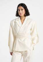 Marie - Twist Sleeve Tailored Blazer with Belt - Cream