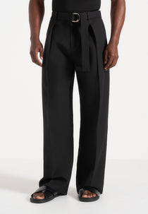Loic - Wide Leg Tailored Trousers With Belt - Black