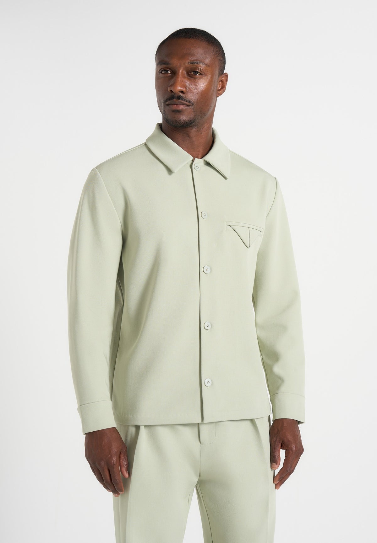 Leo - Hatched Tailored Overshirt - Sage