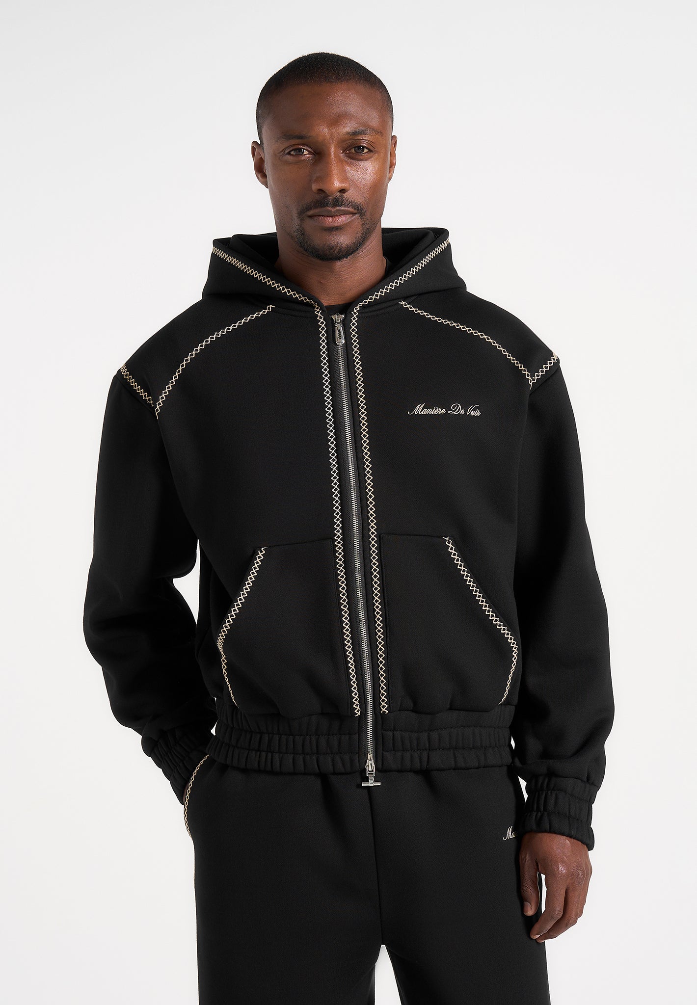 Ollie - Unisex Whipstitch Raglan Effect Zip Hoodie - Black
