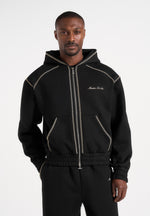 Ollie - Unisex Whipstitch Raglan Effect Zip Hoodie - Black
