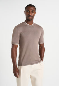 Wyatt - Contrast Knit T-Shirt - Mushroom