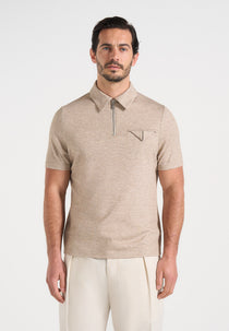 Cassian - Marl Zip Polo Shirt - Beige Marl