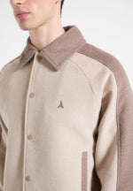 Andre - Contrast Wool Blend Varsity Jacket - Beige