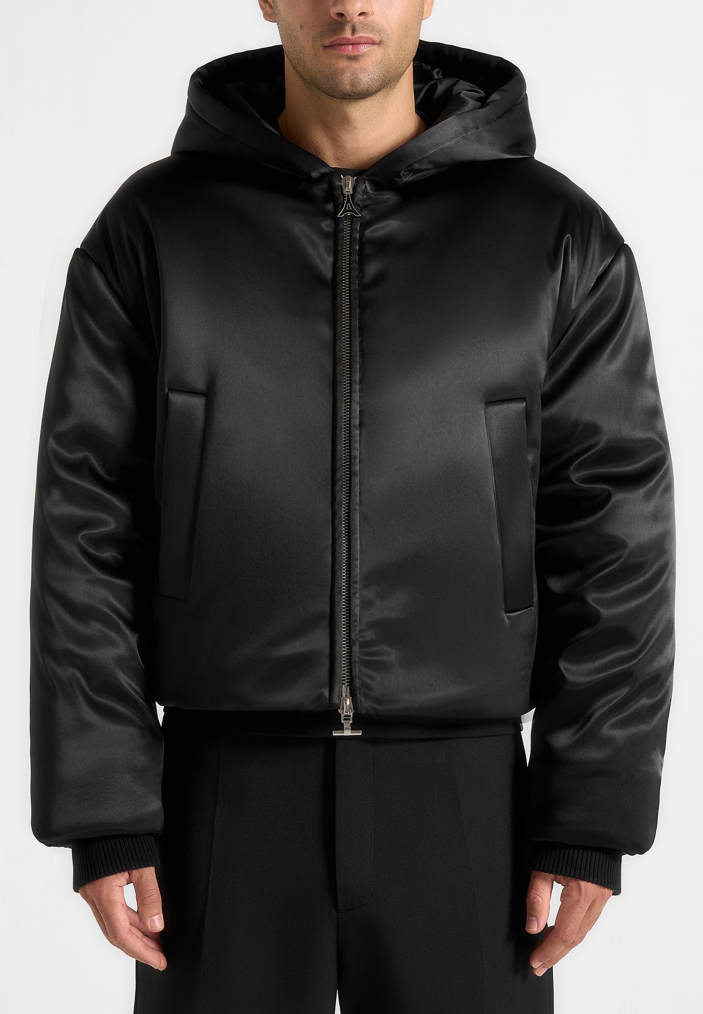 Dario - Satin Cropped Hooded Jacket - Black