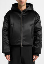 Dario - Satin Cropped Hooded Jacket - Black