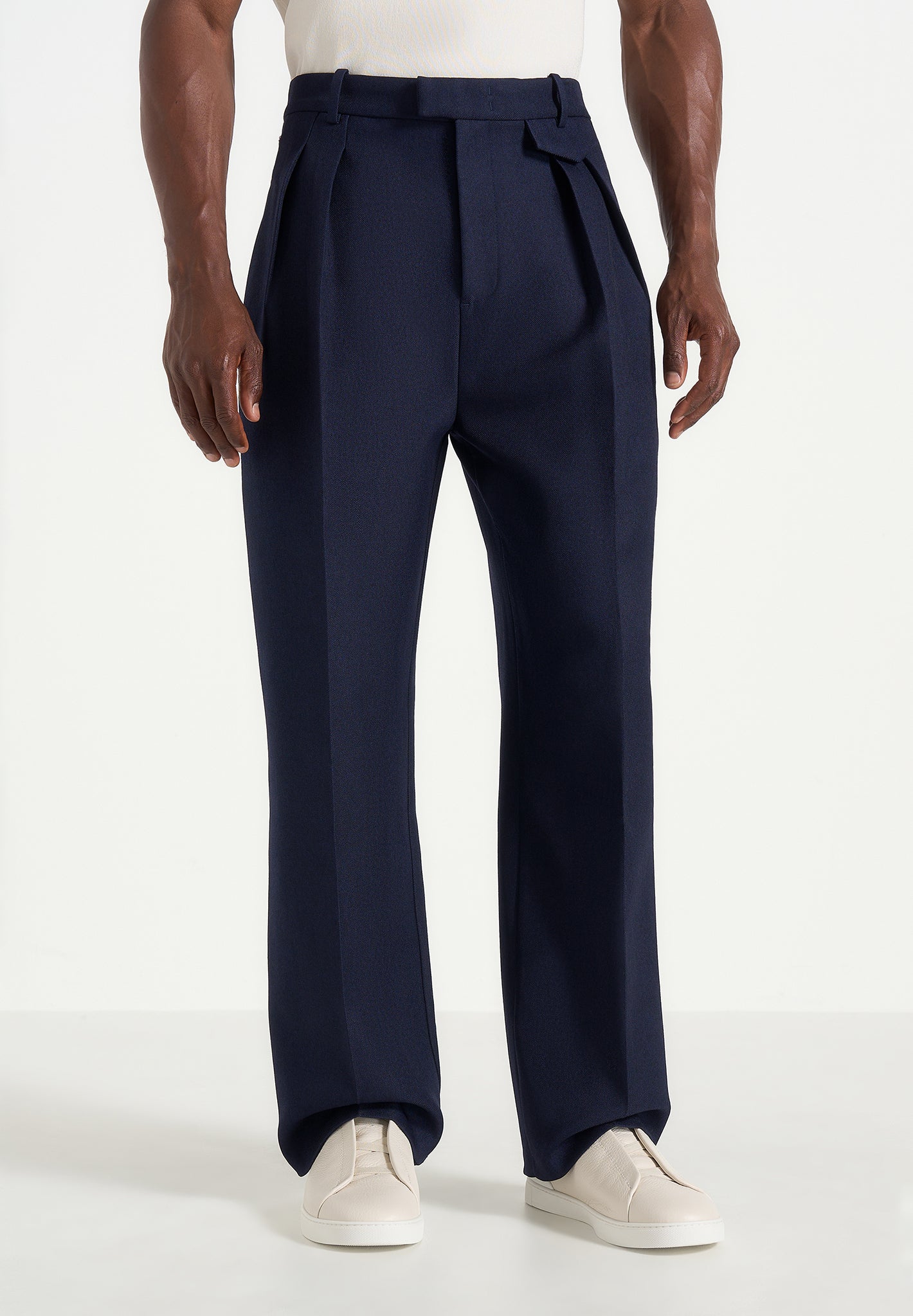 Pierre - Twin Pleat Tailored Trousers - Navy