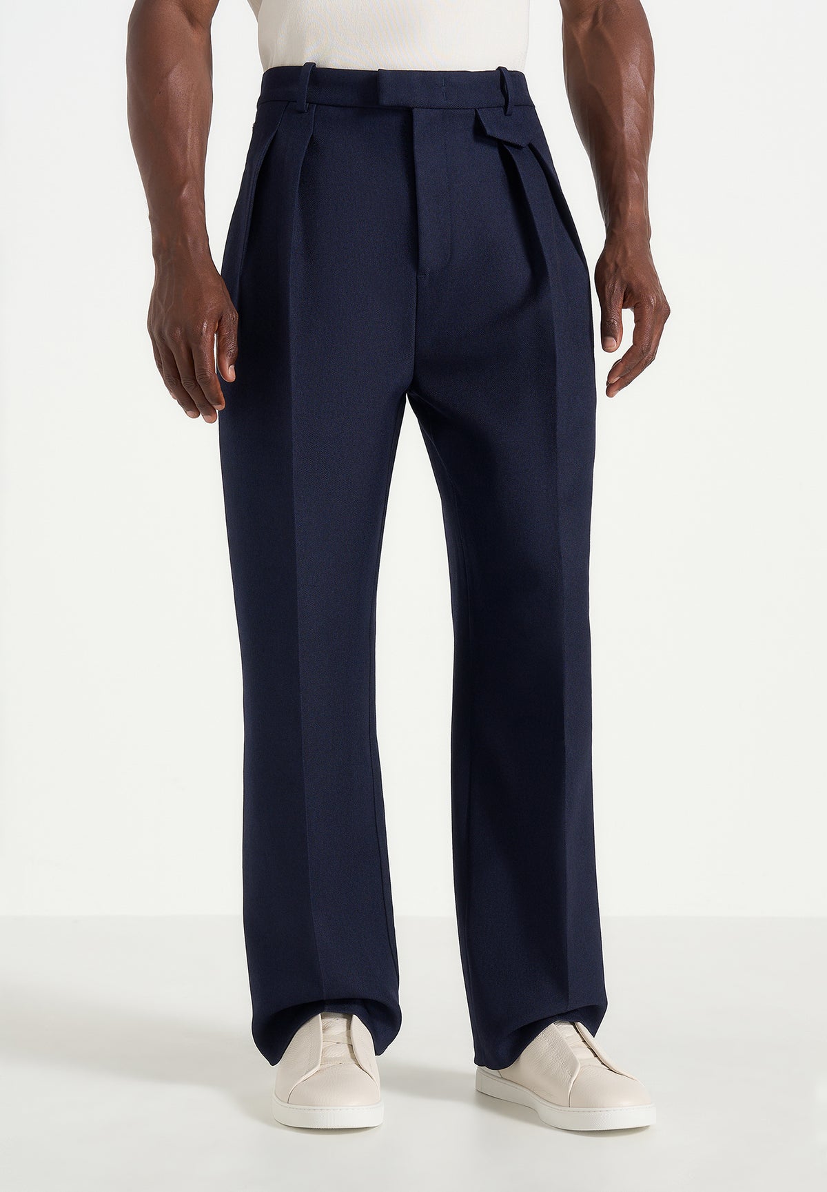 Pierre - Twin Pleat Tailored Trousers - Navy