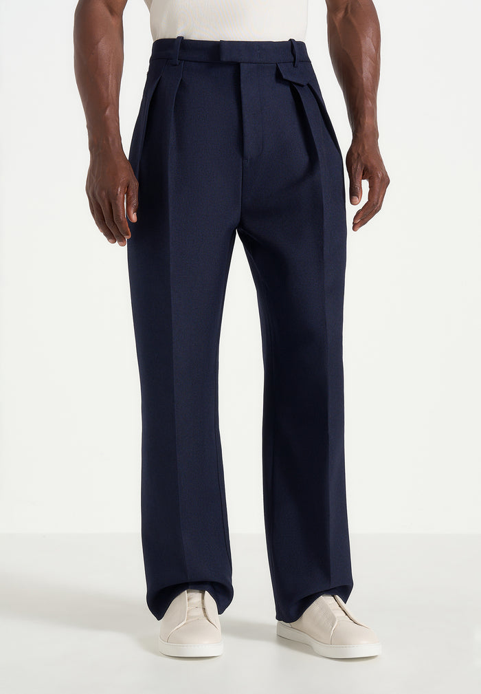 Pierre - Twin Pleat Tailored Trousers - Navy