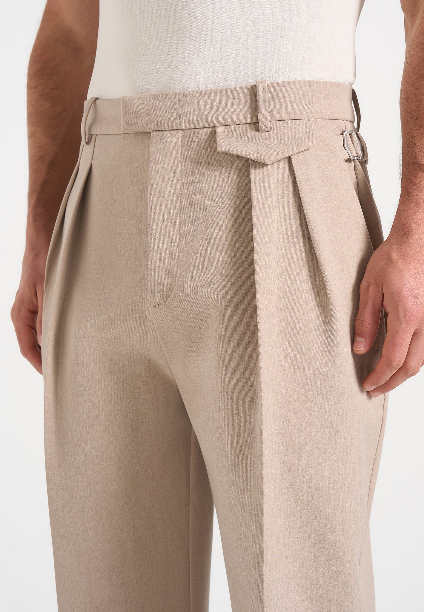 Pierre - Twin Pleat Tailored Trousers - Beige