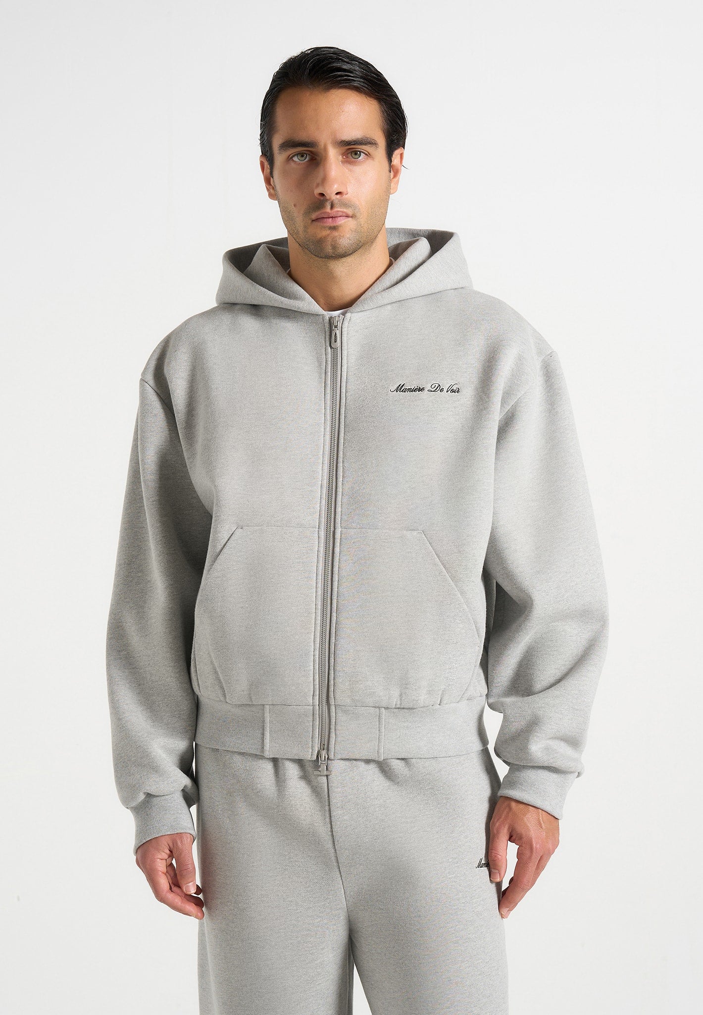 JS002 - Unisex Signature Relaxed Fit Zip Hoodie - Marl Grey