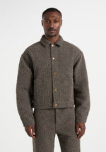 Damien - Boucle Denim Jacket With Back Pleat - Brown