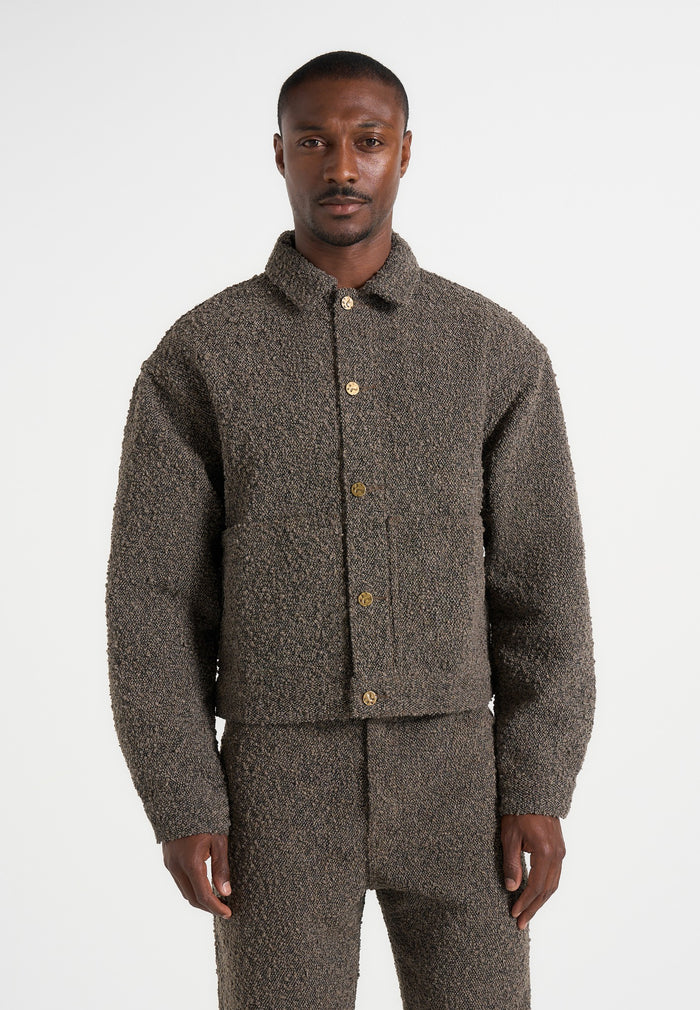 Damien - Boucle Denim Jacket With Back Pleat - Brown
