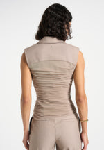 Thea - Mesh Ruched Waistcoat - Mushroom