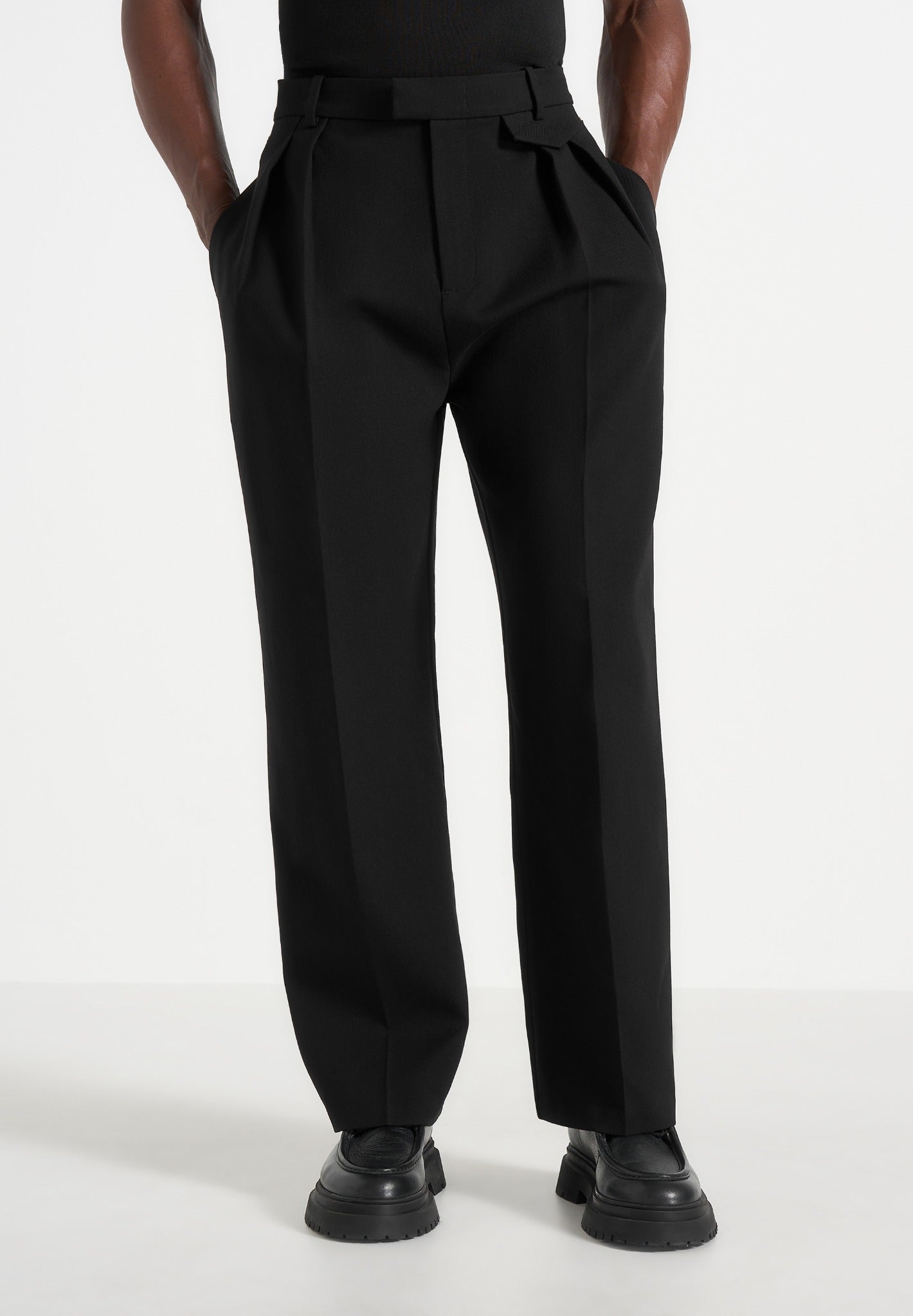 Pierre - Twin Pleat Tailored Trousers - Black 