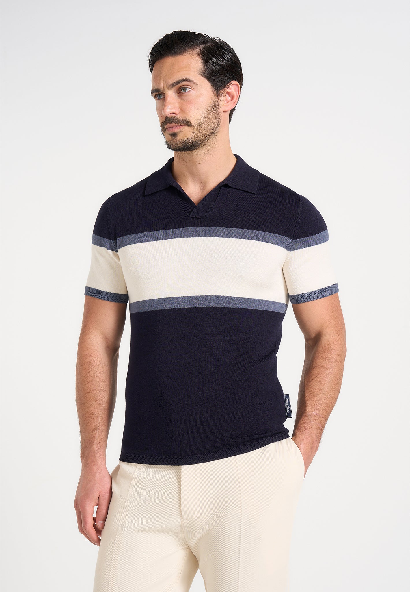 Enzo - Colour Block Polo Top - Navy 