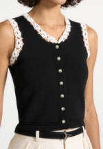 Evelyn - Crochet Frill Crop Top - Black