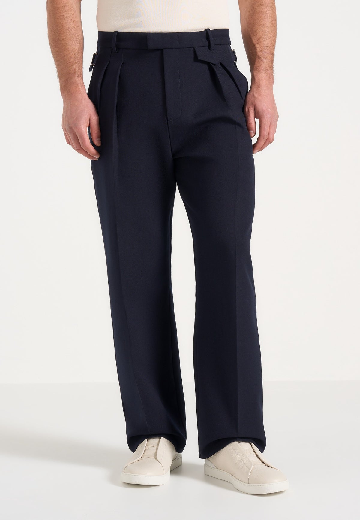 Pierre - Twin Pleat Tailored Trousers - Navy
