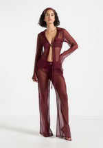 Sheer Belted Trousers - Wine Red