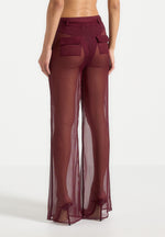 Sheer Belted Trousers - Wine Red