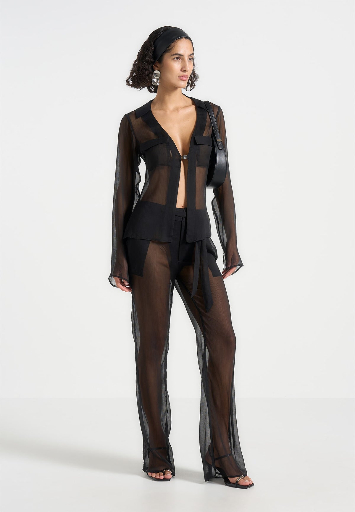 Sheer Belted Trousers - Black