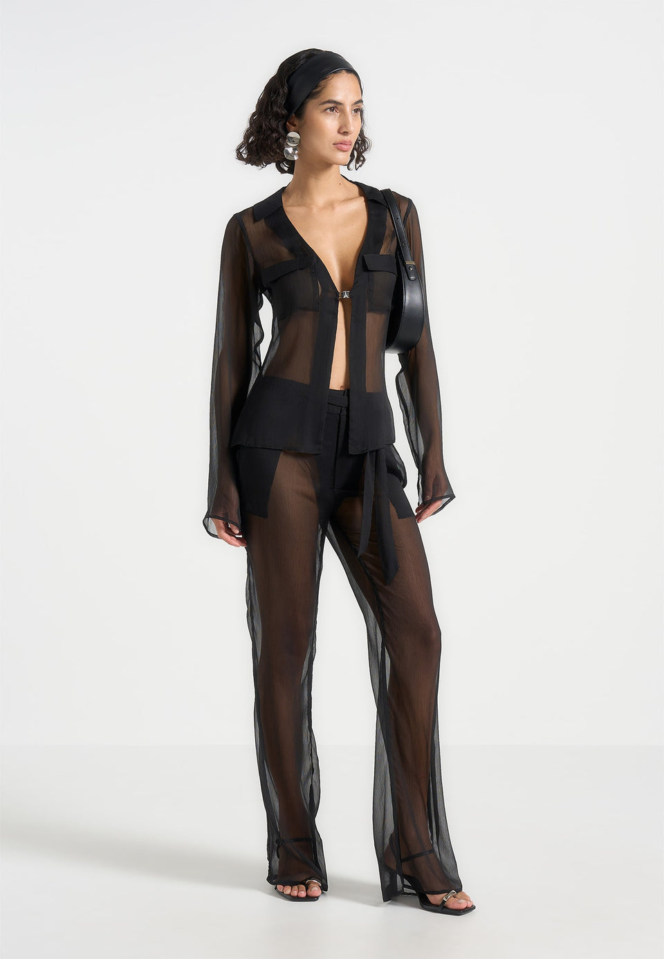 Sheer Belted Trousers - Black