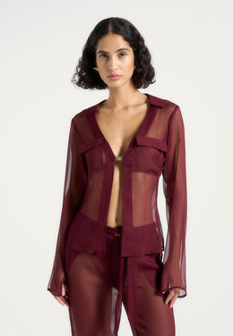 Sheer Shirt with Clasp - Wine Red