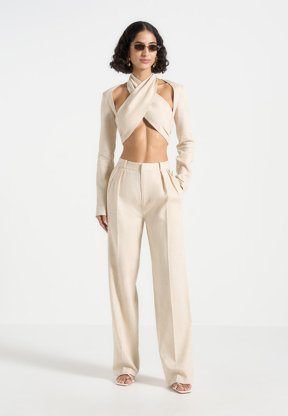 Ingrid - Linen Twin Pleat Trousers - Natural